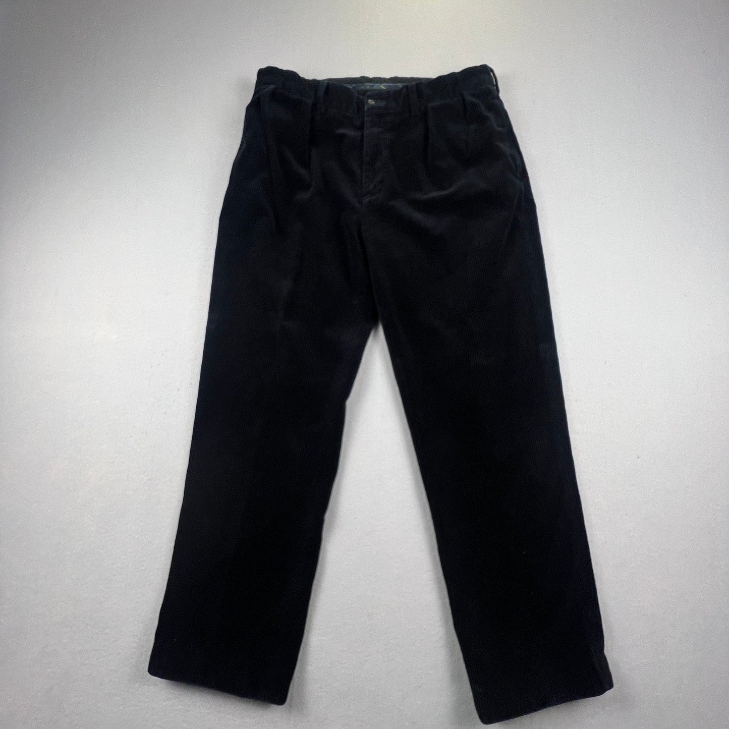 VTG Polo Ralph Lauren Ethan Pant Mens 36/32 Black Corduroy Pleated Trousers