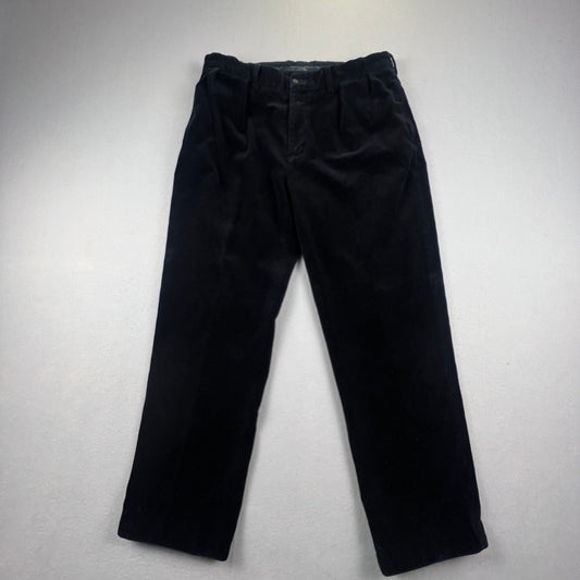 VTG Polo Ralph Lauren Ethan Pant Mens 36/32 Black Corduroy Pleated Trousers