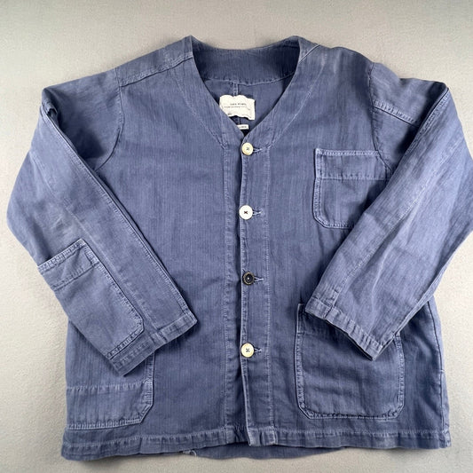 Zara Chore Jacket Womens Medium Blue Cotton Linen Utility Workwear Shacket M
