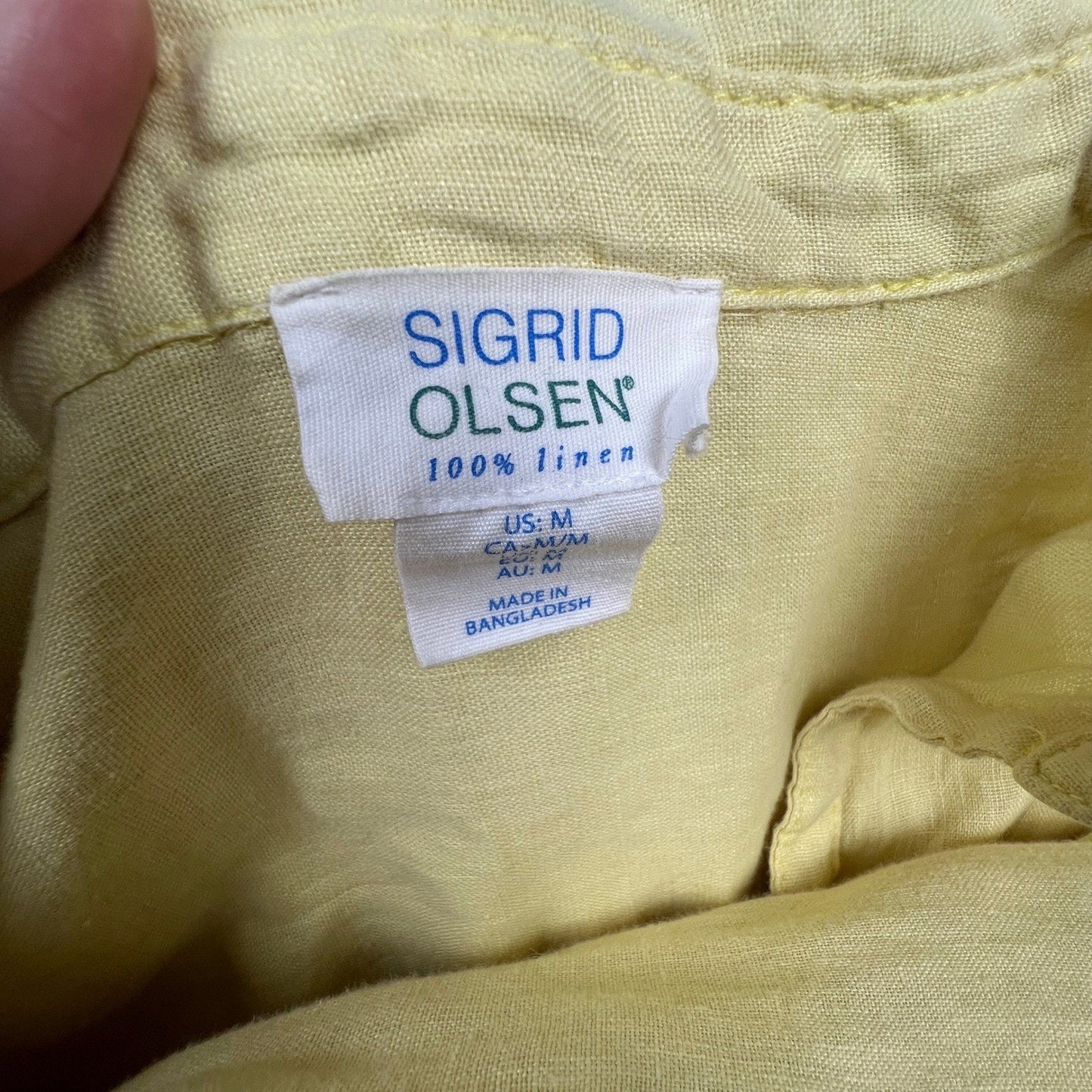 Sigrid Olsen Linen Button Down Shirt Women Medium Yellow Roll Tab Coastal Summer