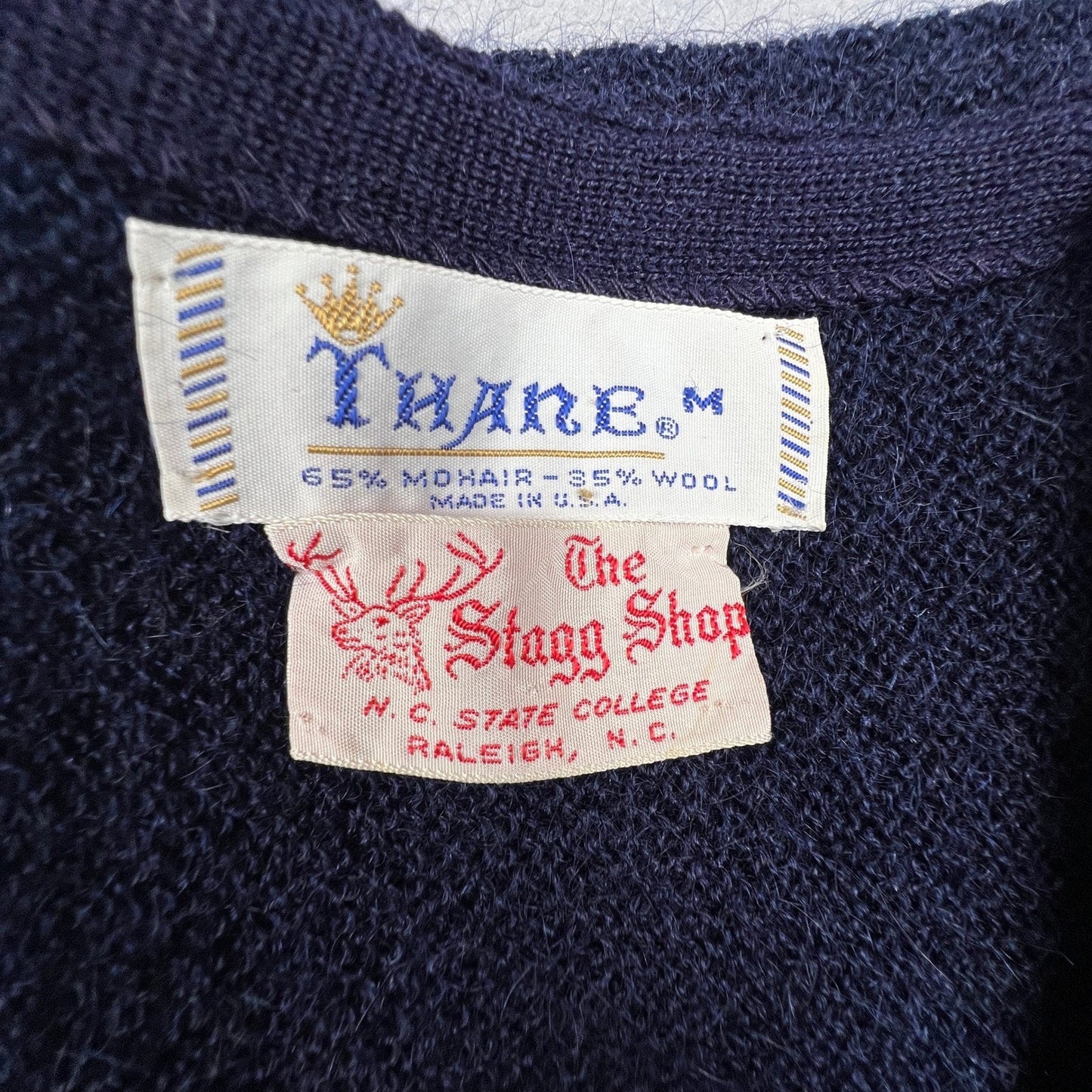 Thane Mohair Wool Sweater Mens Medium Blue V-Neck Vintage 60s Fuzzy Ivy League