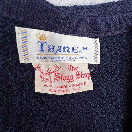 Thane Mohair Wool Sweater Mens Medium Blue V-Neck Vintage 60s Fuzzy Ivy League