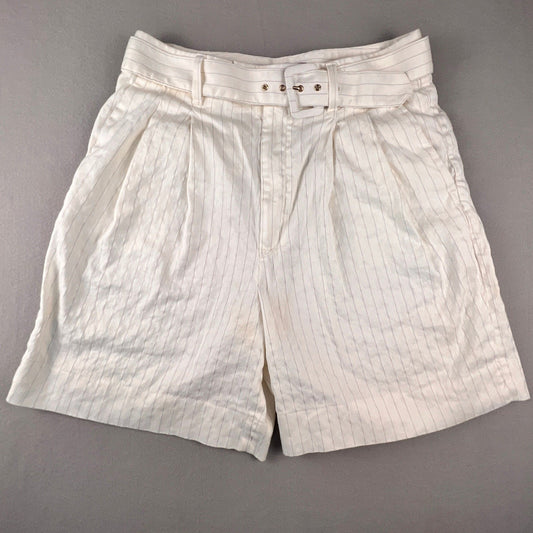 Banana Republic Belted Shorts Women's 12 Pinstripe Linen Blend Pleated Summer