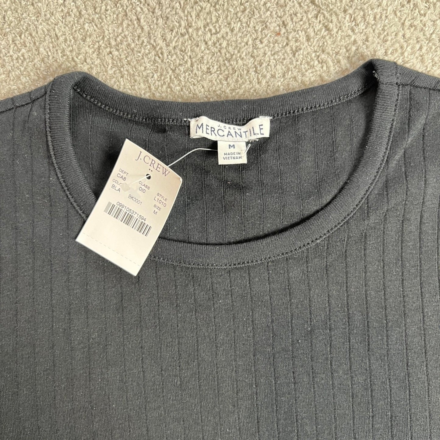 J.Crew Mercantile T-shirt Women's Medium Black Ribbed Cotton Short Sleeve