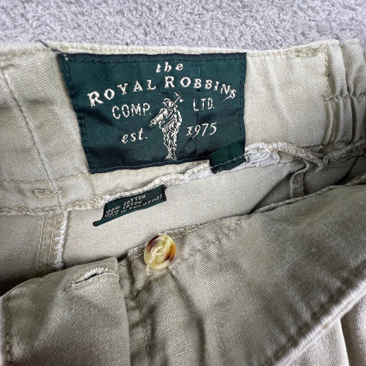 VTG Royal Robbins Canvas Shorts Womens 14 Khaki Pleated Elastic Hiking Outdoor