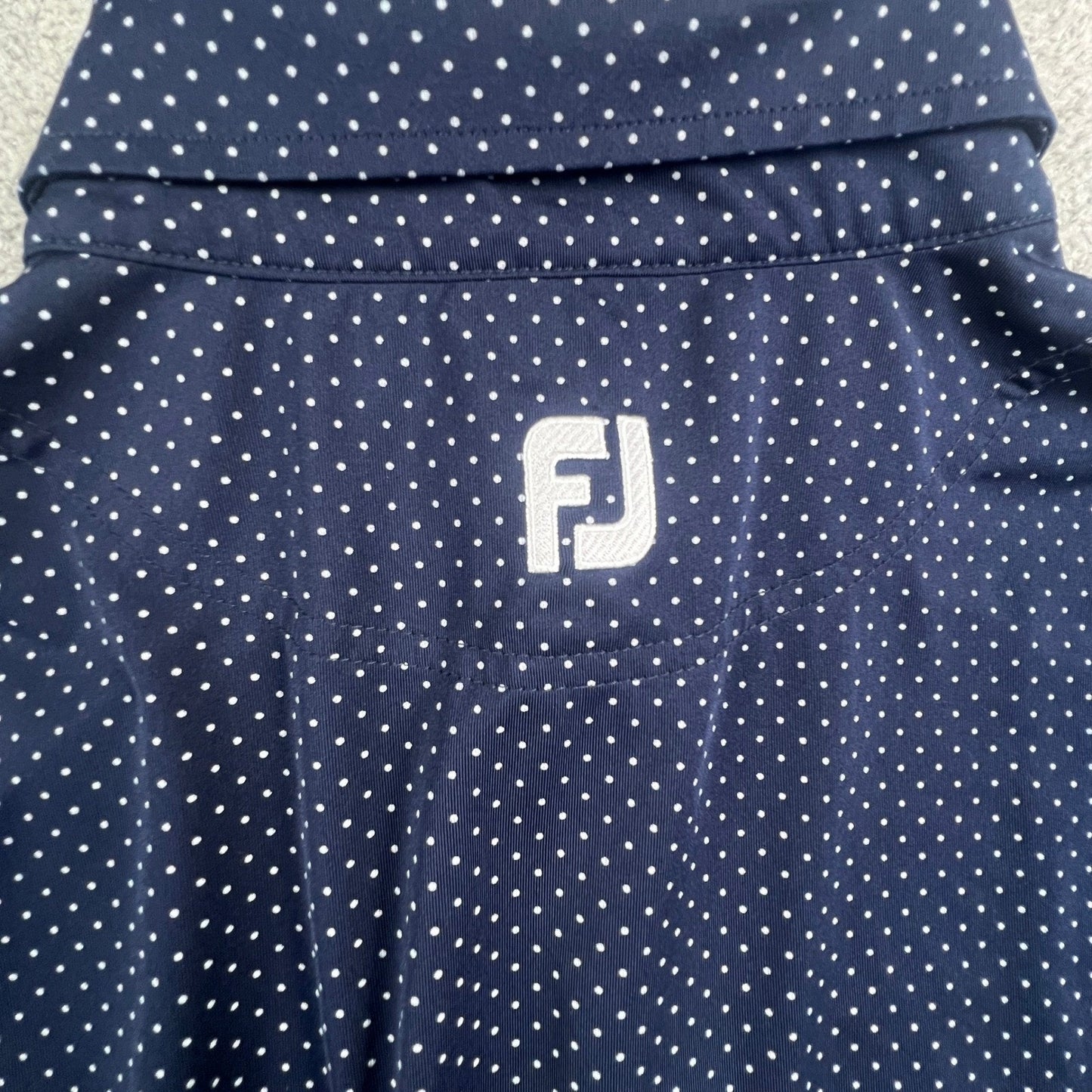 FootJoy Mens Navy Polka Dot Golf Polo Shirt Large The Rodeo Logo