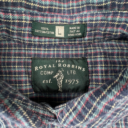 Royal Robbins Plaid Button Down Mens Large Blue Long Sleeve Cotton Flannel Shirt