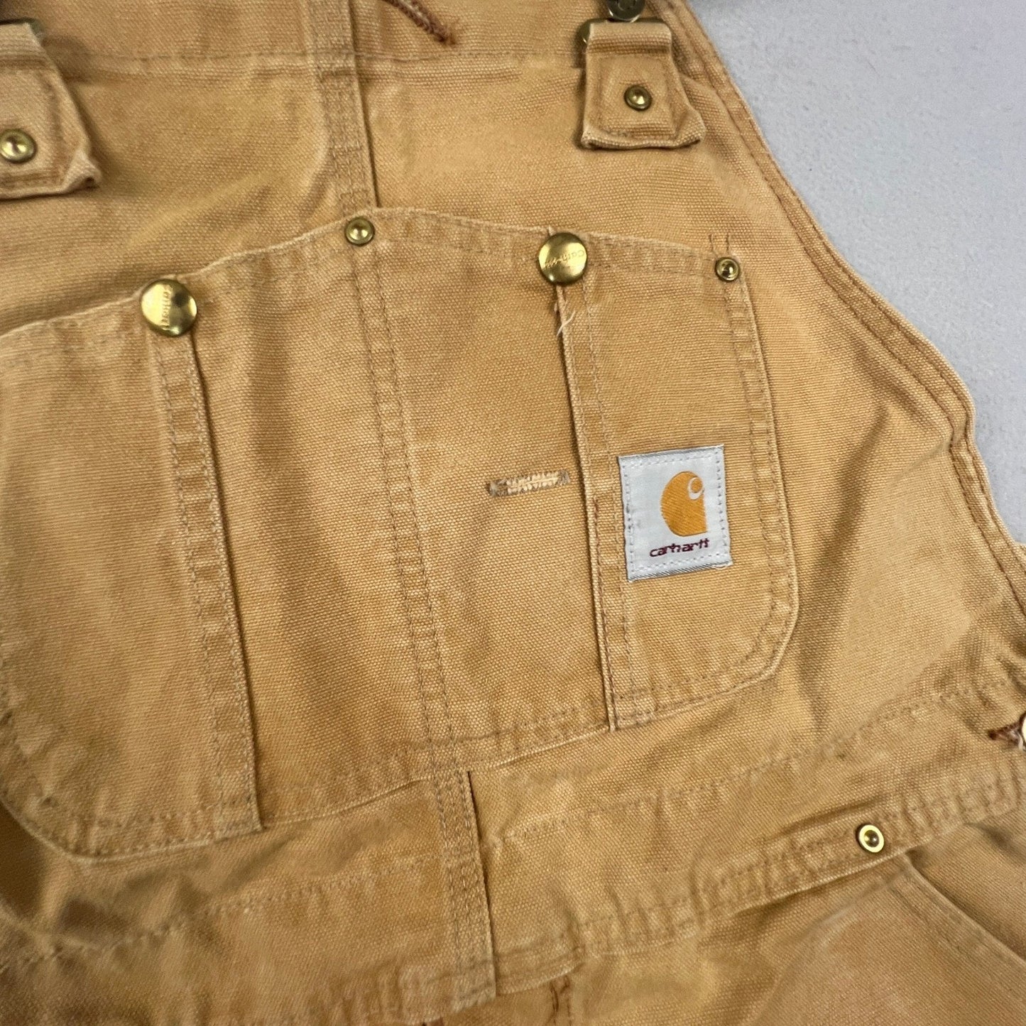 Carhartt Bib Overalls Mens 38x30 Brown R01 BRN Double Knee Workwear Distressed