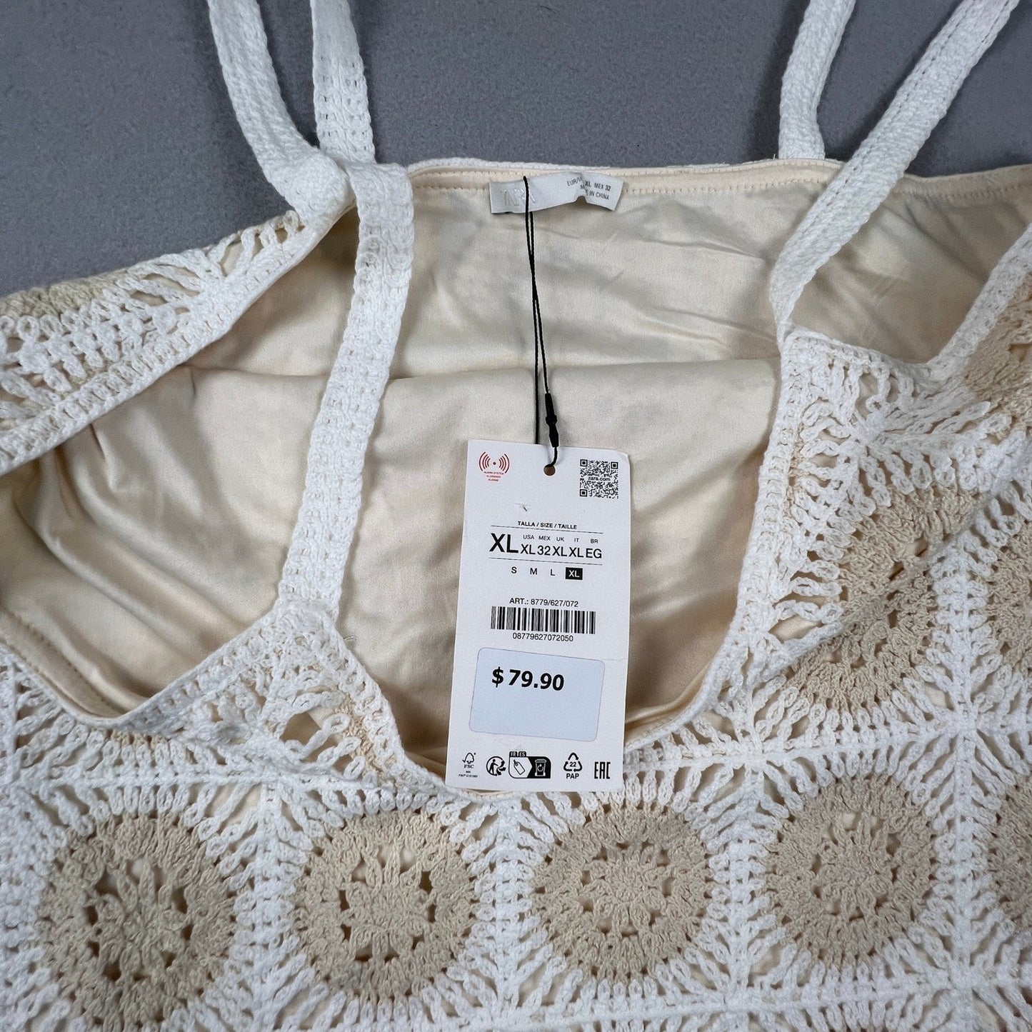 Zara Crochet Mini Dress Womens XL Lined Boho Festival Bridal Coquette