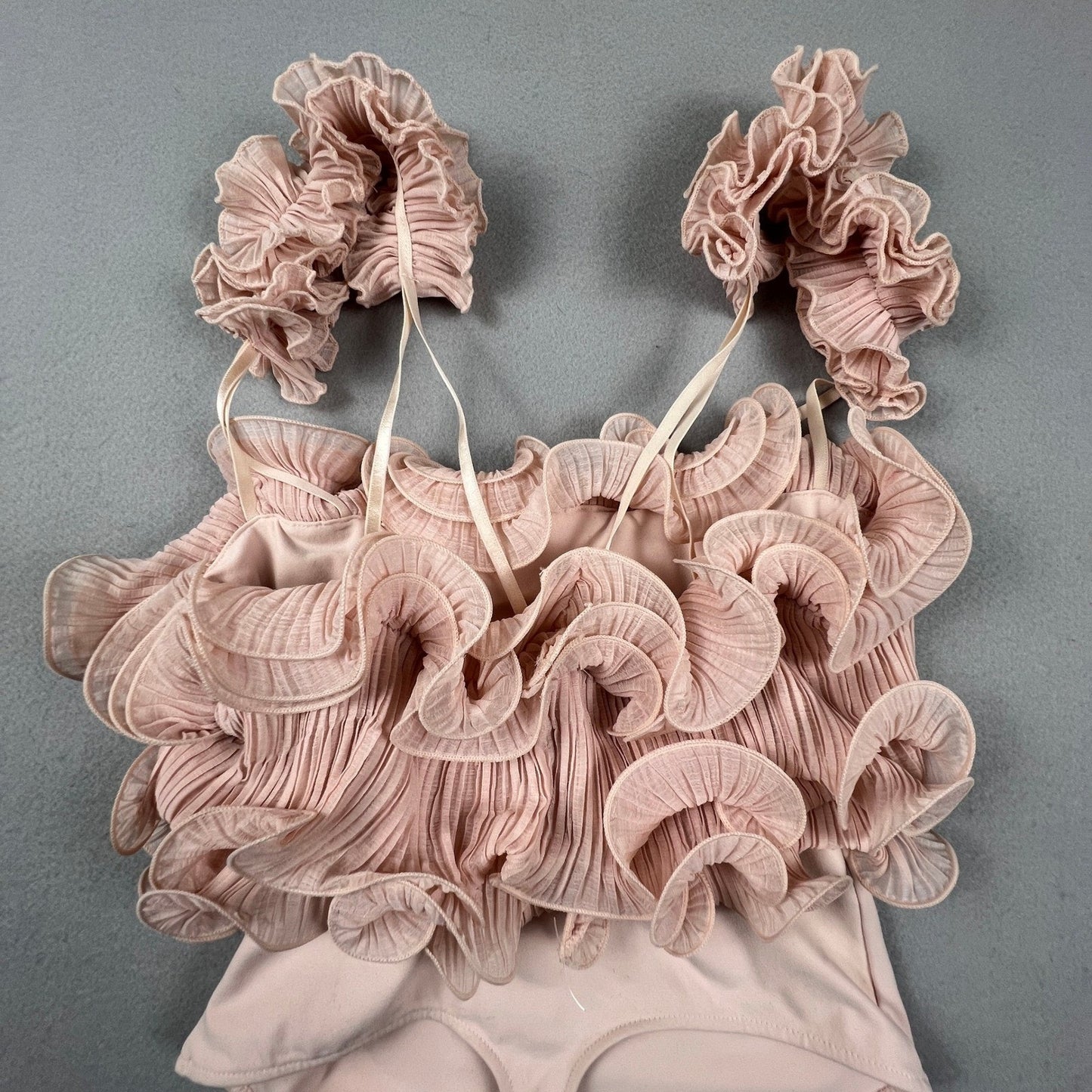 Intimately Free People Bodysuit Womens XS Pink Ruffle Pleated Boho Coquette