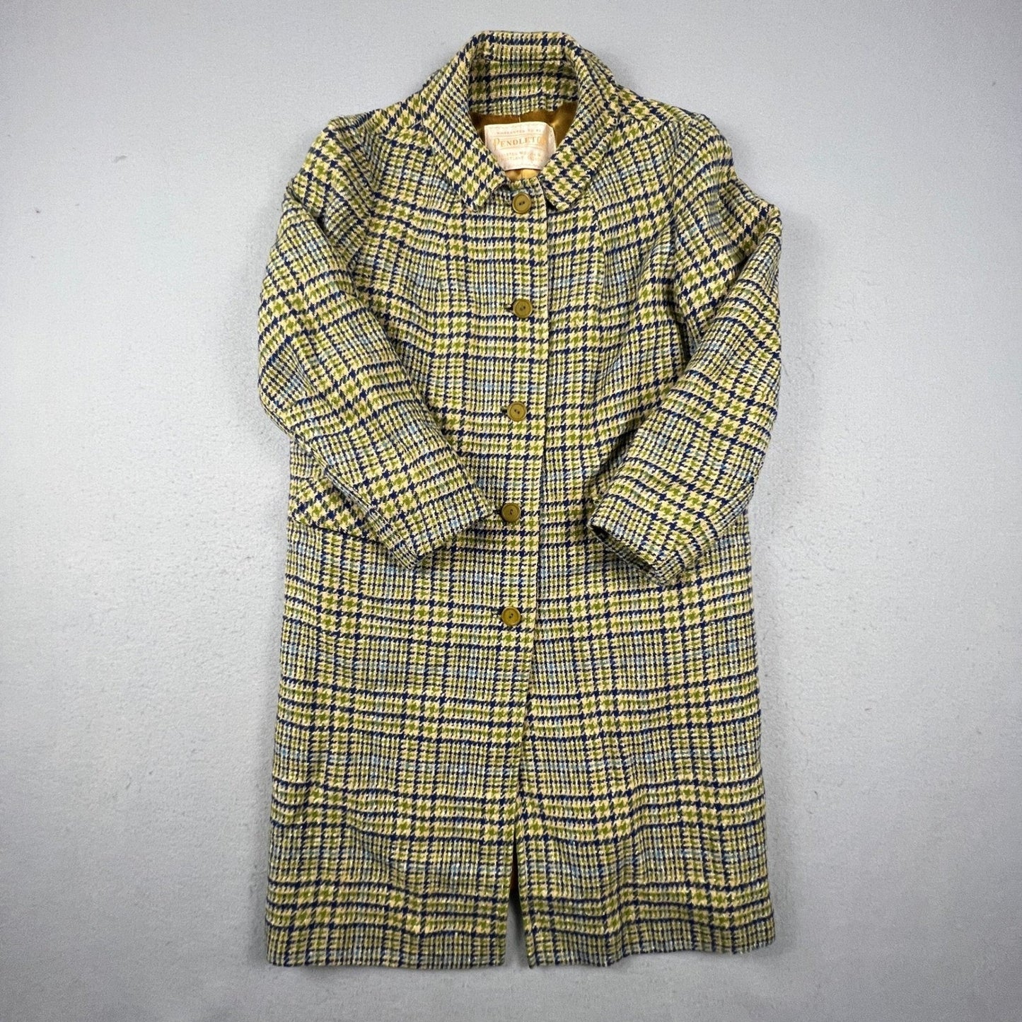 Pendleton Wool Overcoat Womens L Multi Houndstooth Vintage Long Trench Coat