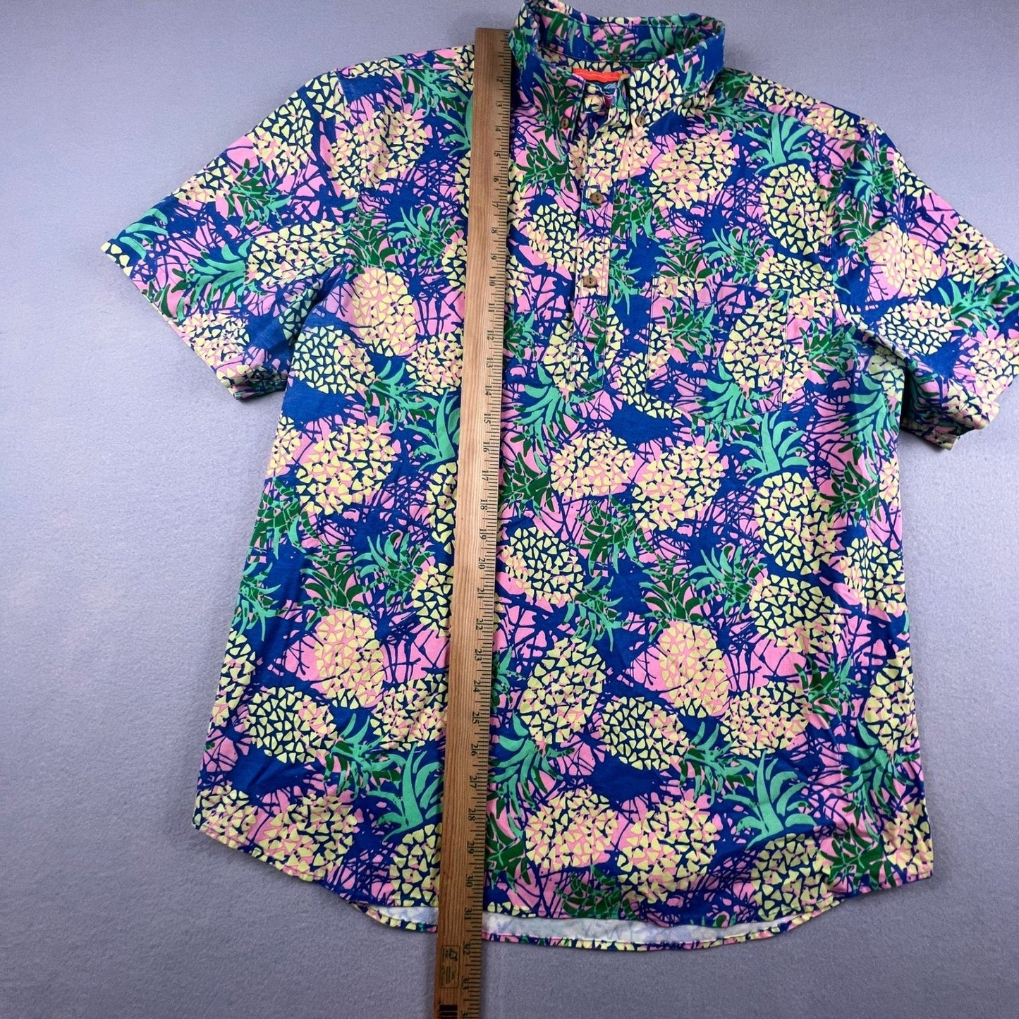 Chubbies Pineapple Shirt Mens XXL Blue Pink Short Sleeve Popover Tropical Summer