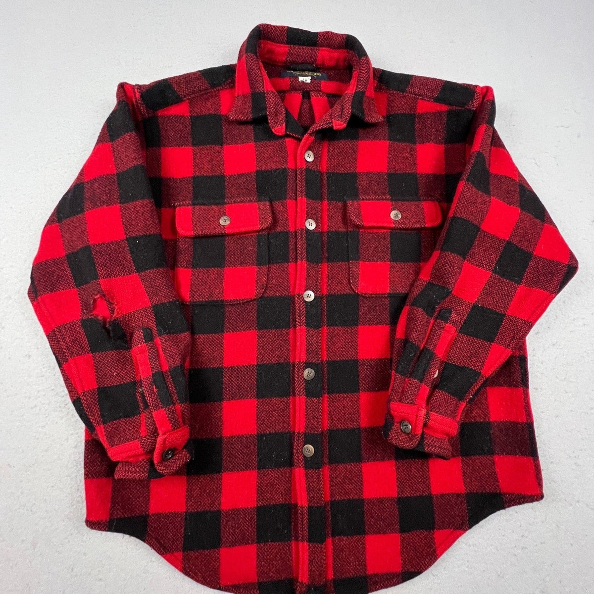 Brooks Brothers Flannel Shirt Mens M Red Buffalo Plaid Wool Blend Vintage USA