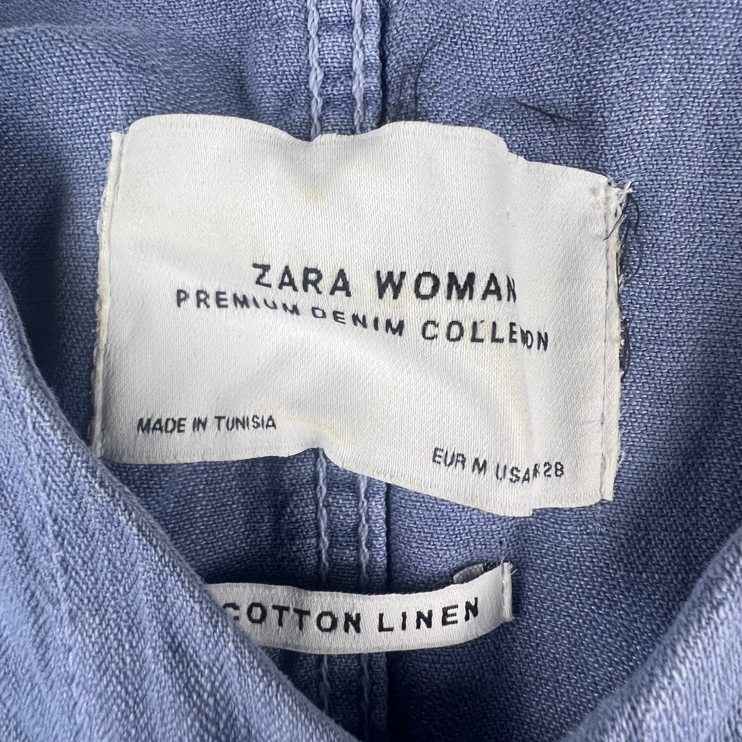 Zara Chore Jacket Womens Medium Blue Cotton Linen Utility Workwear Shacket M