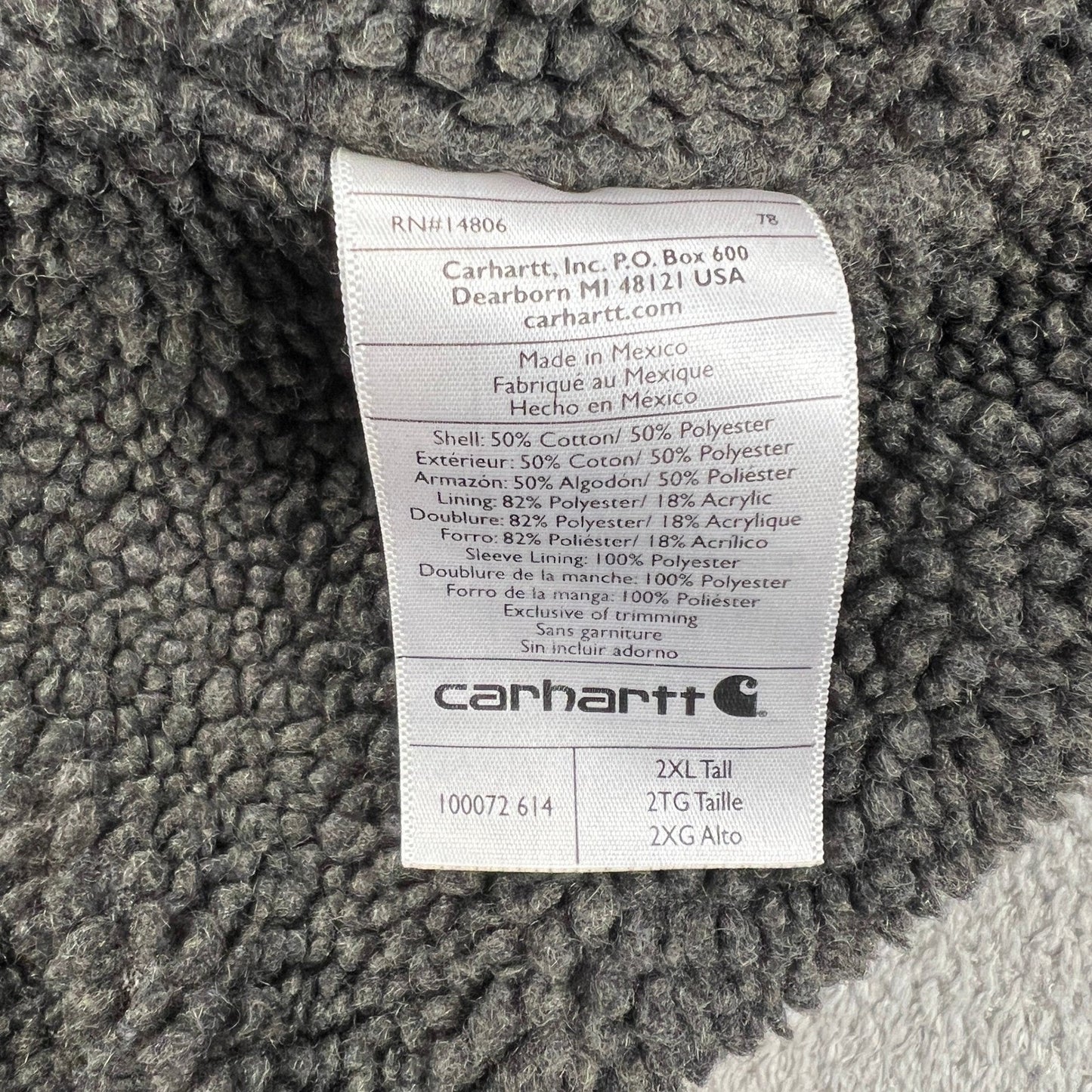 Carhartt Sherpa Lined Hoodie Mens 2XL Tall Burgundy Full Zip Workwear Sweatshirt