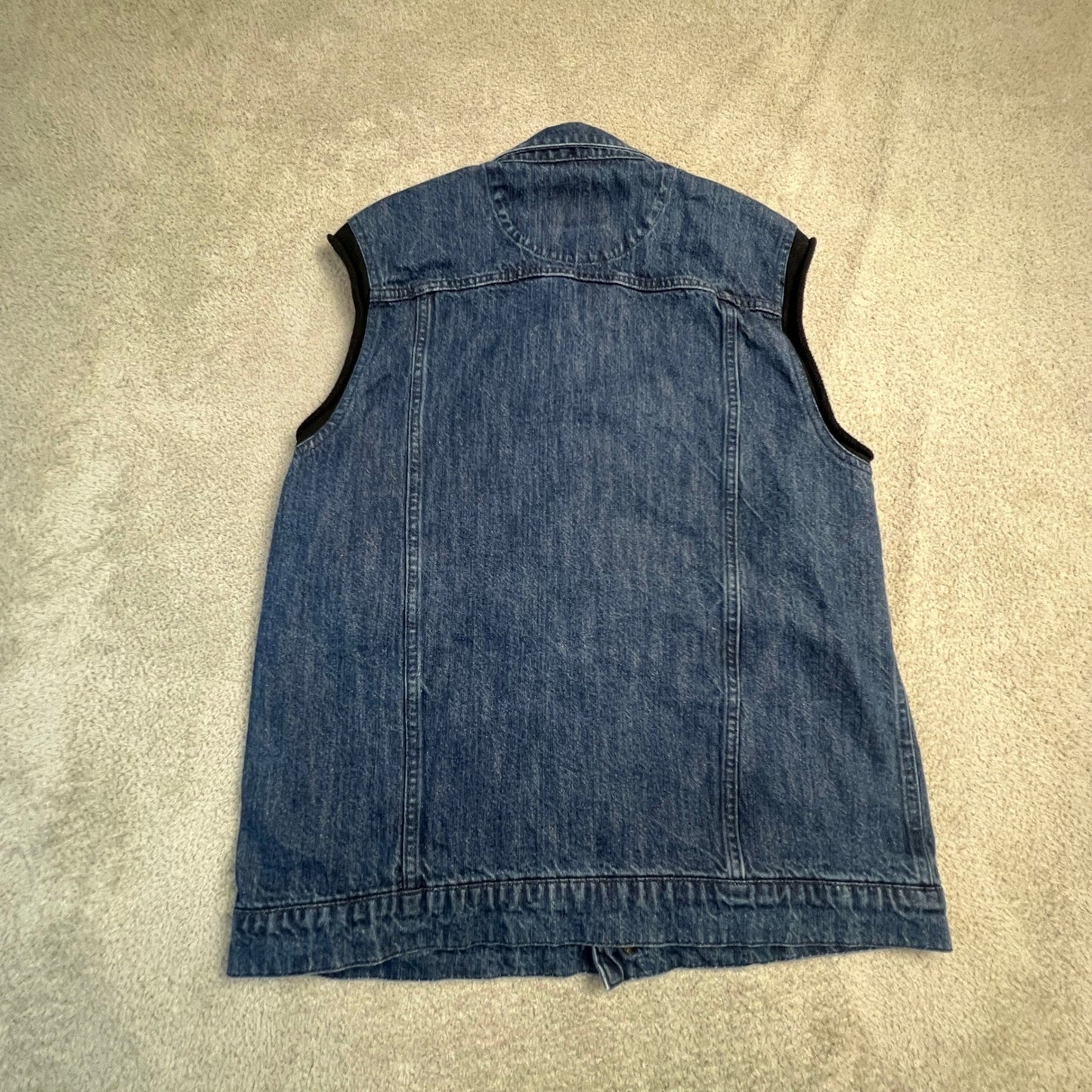xxx RUDE Denim Vest Mens Medium Wash Sleeveless Button Up Trucker Punk Emo Y2K