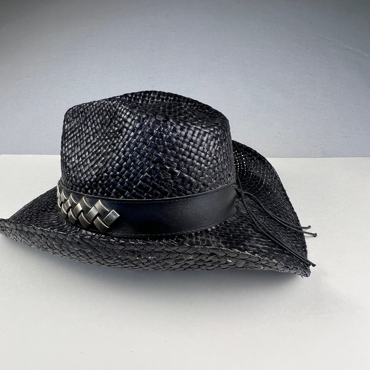 Peter Grimm Cowboy Hat Unisex OS Black Woven Straw Studded Band Western Festival