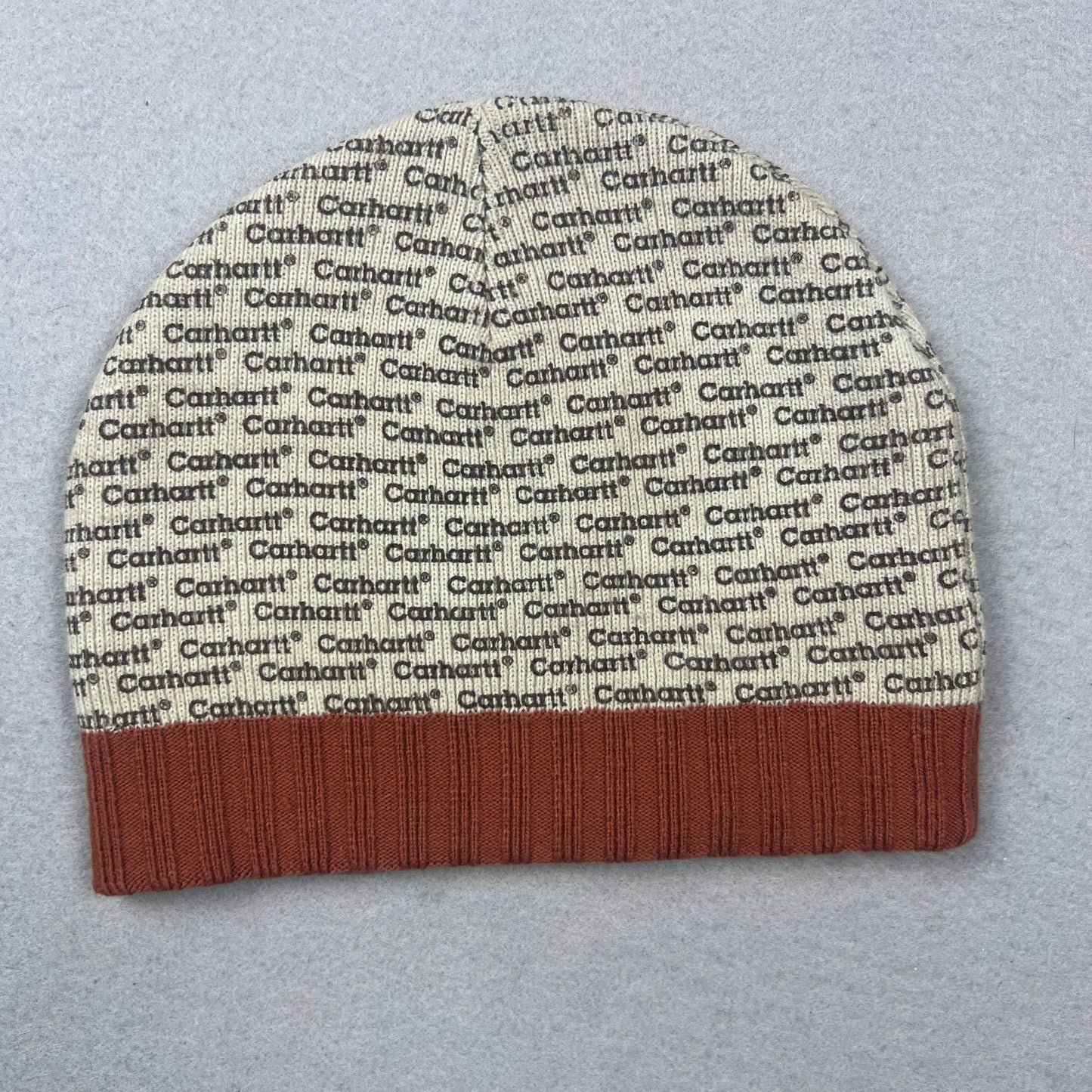 Carhartt Beanie Hat AOP Cream Orange Logo Knit Winter Streetwear RARE Collectors
