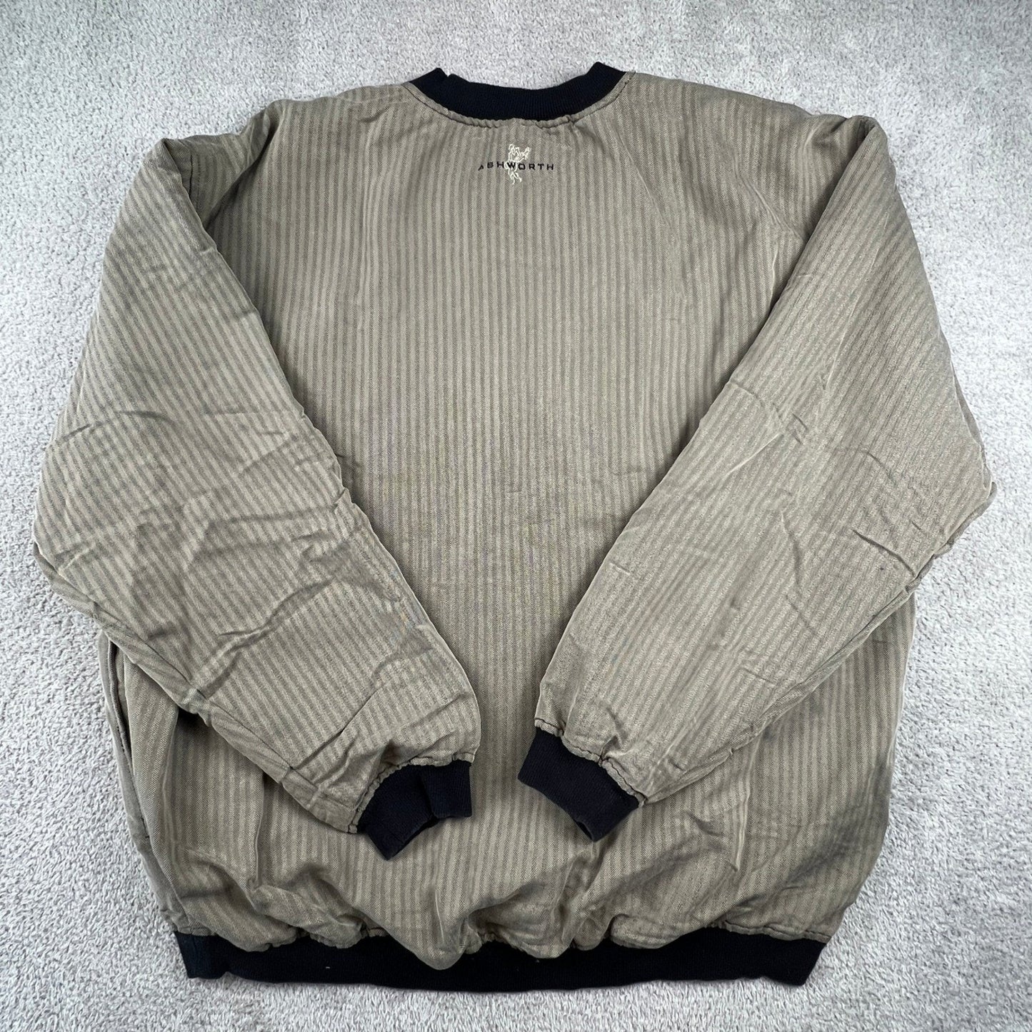 Ashworth Men's V-Neck XL Pullover Olive Herringbone Golf Windshirt Skater