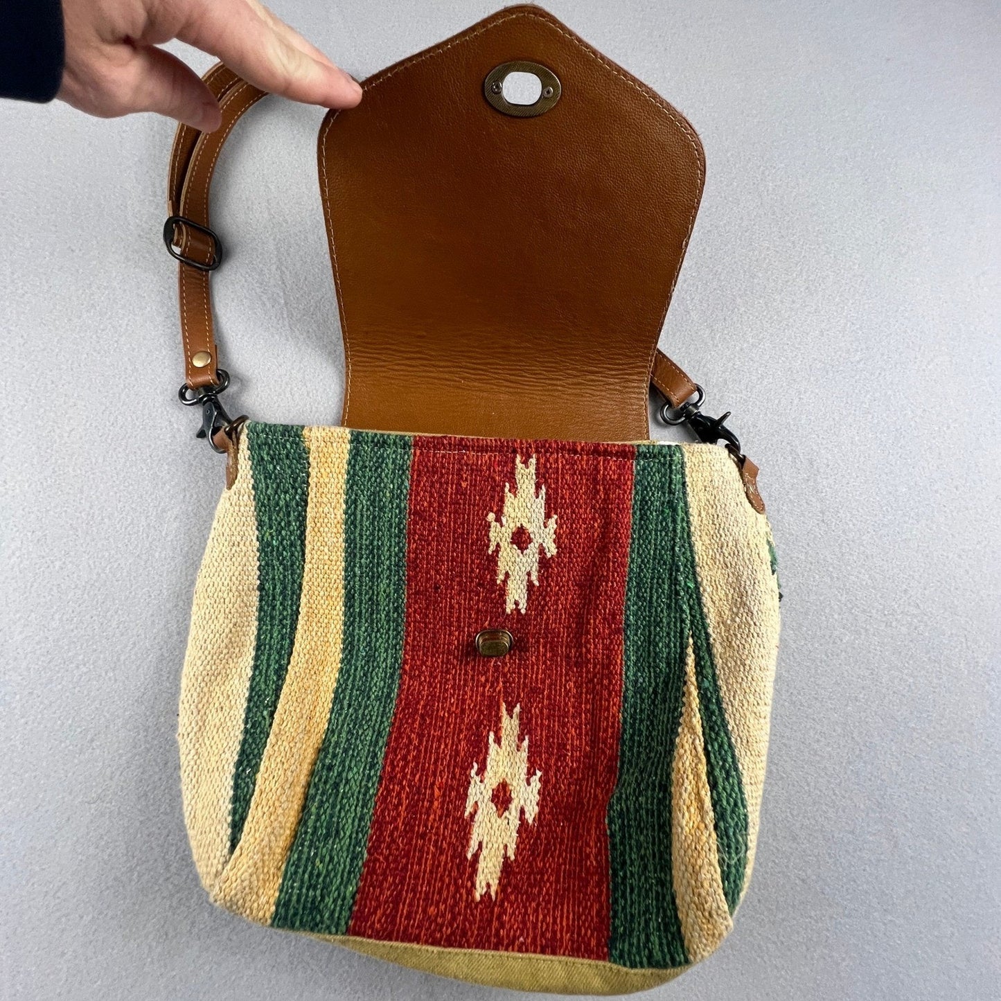 Myra Bag Western Crossbody Tooled Leather Canvas Aztec Boho Shoulder Bag