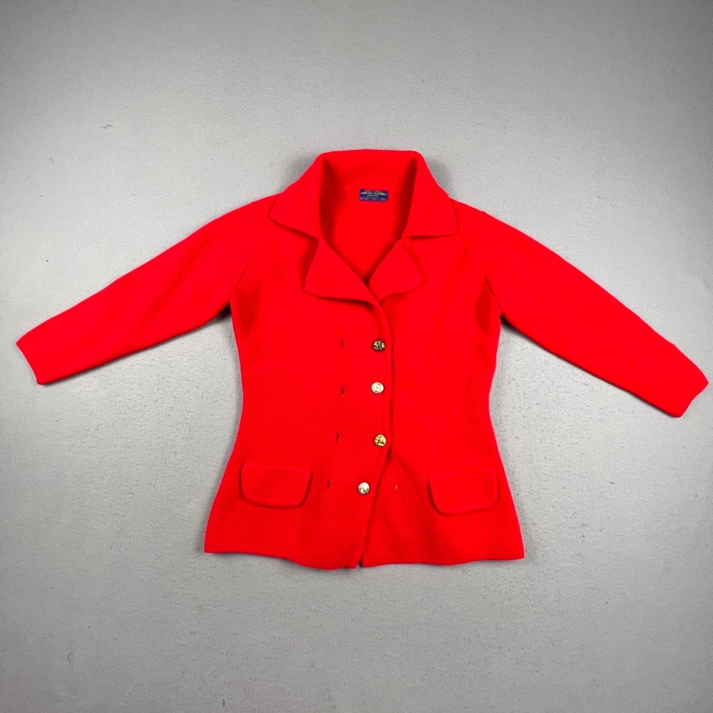 Hand Loomed Knit Blazer Women M Red Vintage Full Fashioned Acrylic Cardigan Coat