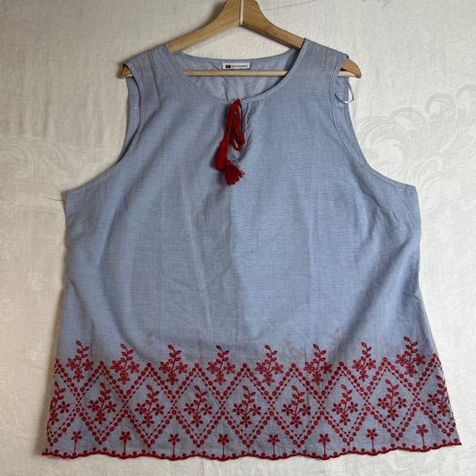 100% Cotton Boho Embroidered Tank Top Womens Small Summer Costal Vacation