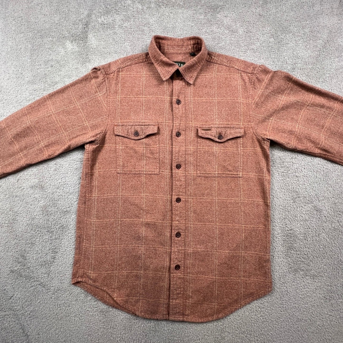 VTG Orvis Flannel Shirt Men Medium Rust Orange Plaid Elbow Patch Outdoor Rugged
