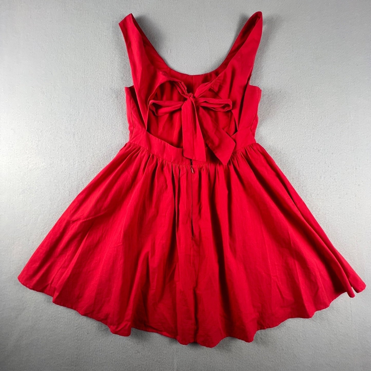 Party Flare Dress Medium Red Open Back Bow Summer Bridal Bridesmaid Cocktail