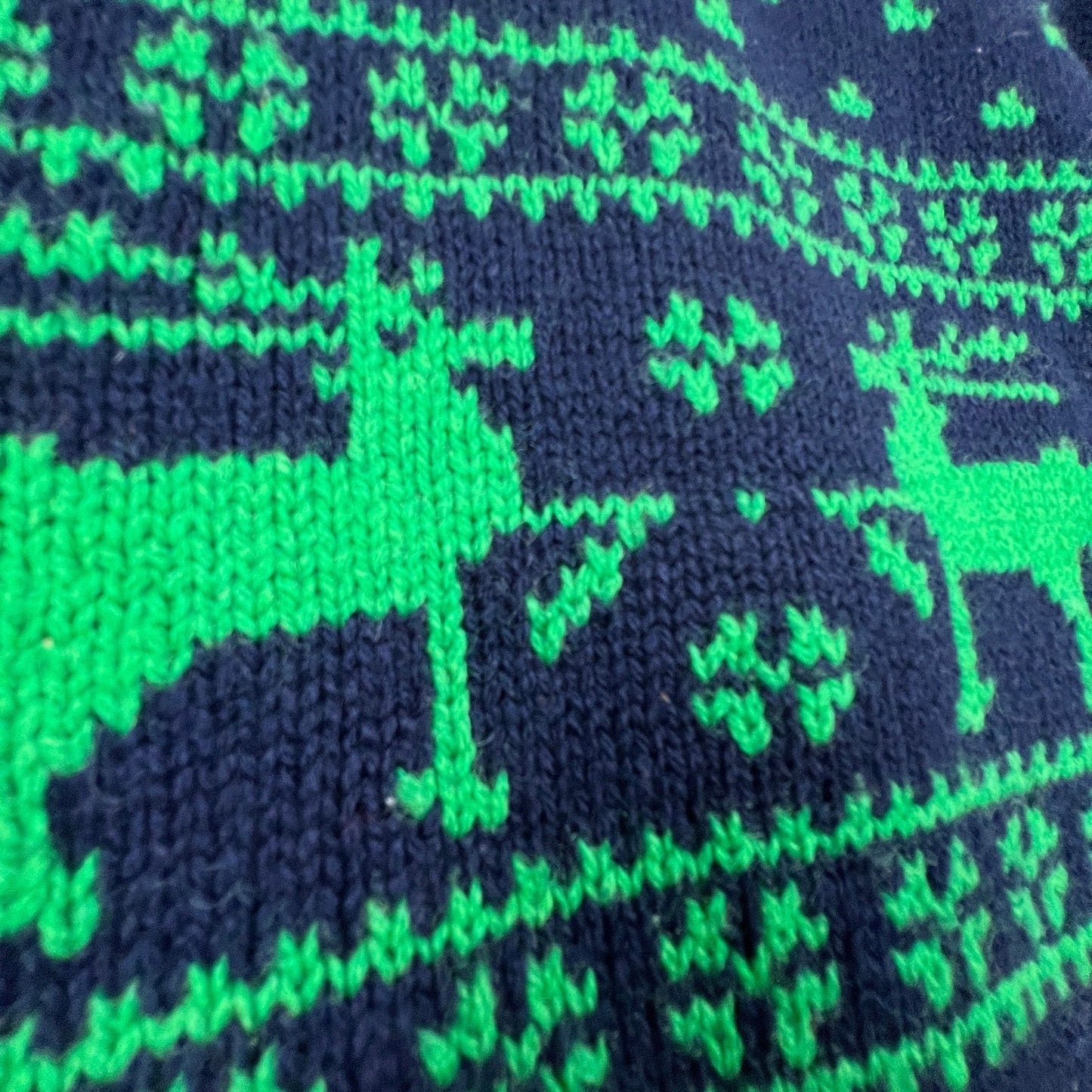 United Colors of Benetton Cardigan Mens L Navy Green Reindeer Shetland Wool