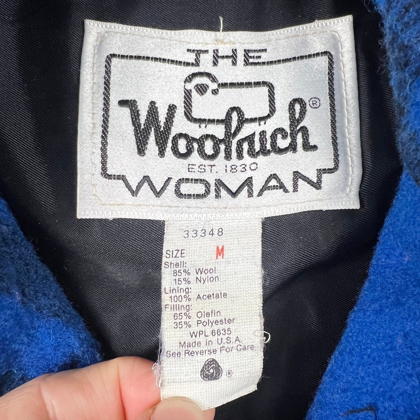 Woolrich Plaid Hooded Coat Womens Medium Blue Wool Blend Vintage Button Front