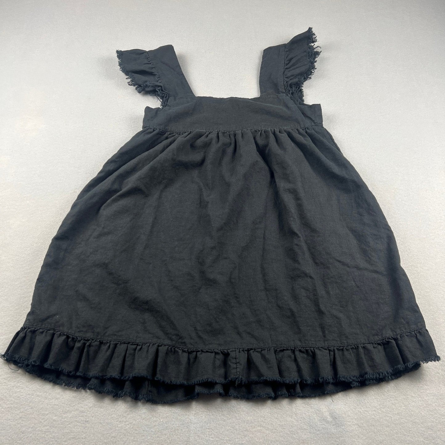 Linen Blend Babydoll Dress XS Black Ruffle Fringe Boho Mini Pocket Resort Aerie