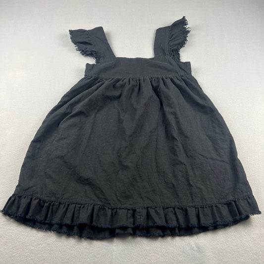 Linen Blend Babydoll Dress XS Black Ruffle Fringe Boho Mini Pocket Resort Aerie