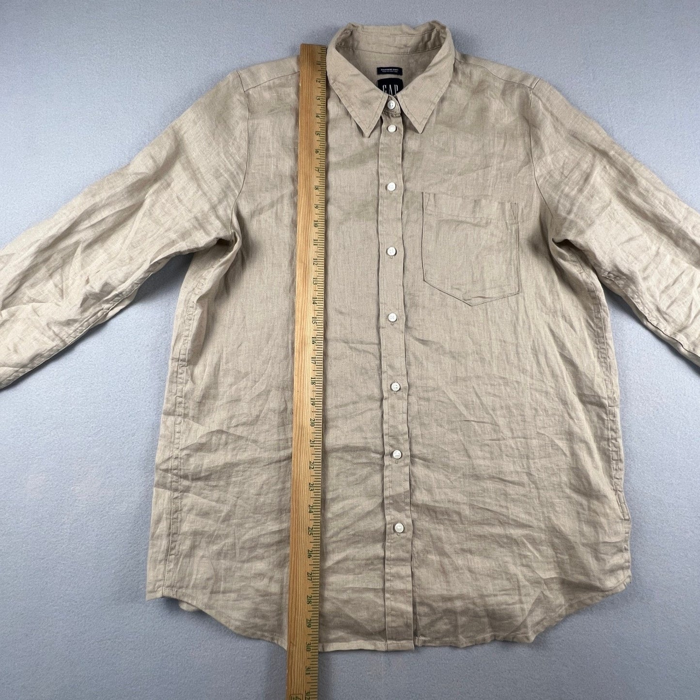 Gap 100% Linen Boyfriend Shirt Mens Medium Beige Casual Coastal Minimal Summer