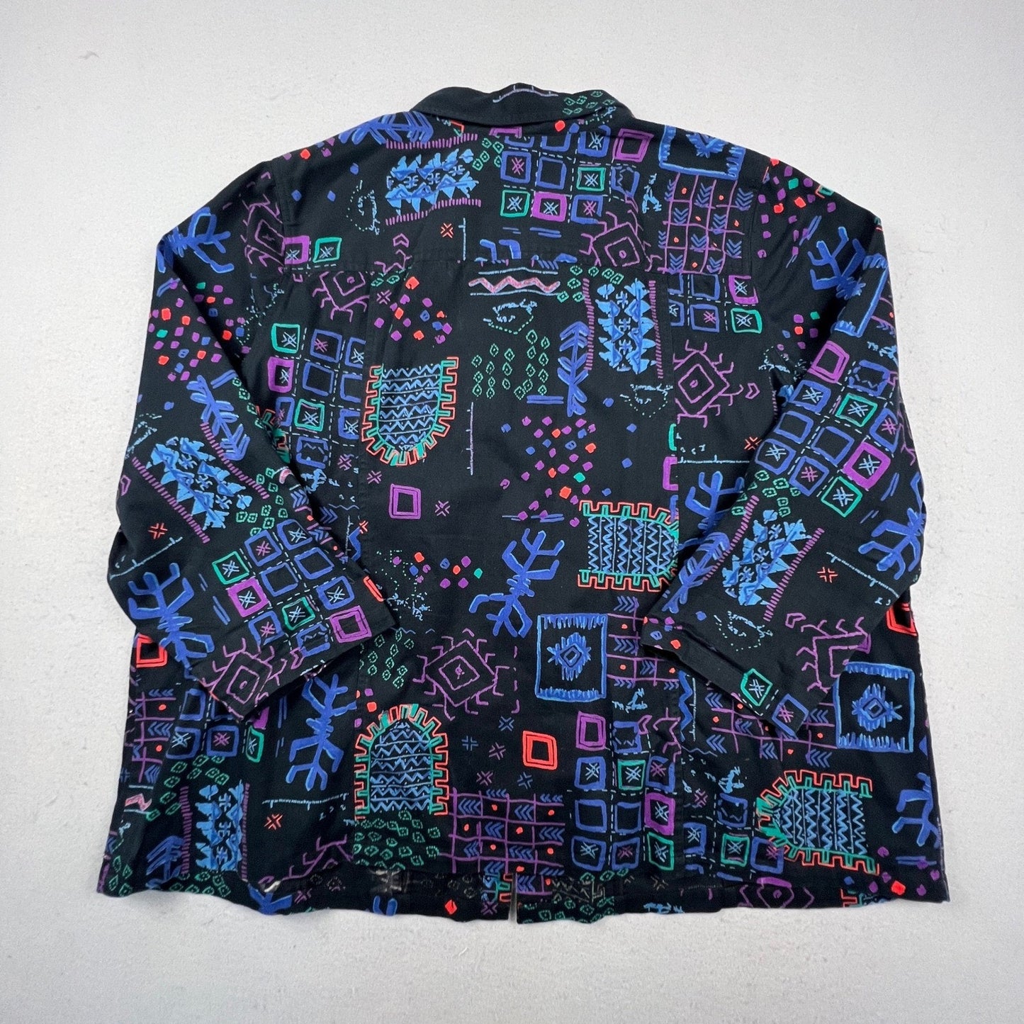 Liz & Me Button Down Shirt Women 3X Black Geometric Tribal Sequin Cotton Top