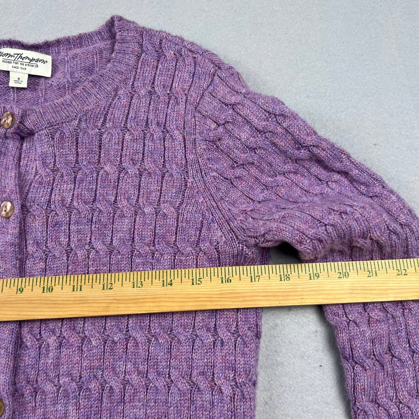 VTG Style 100% Wool Norm Thompson Cardigan Sweater Small Cable Knit Classic