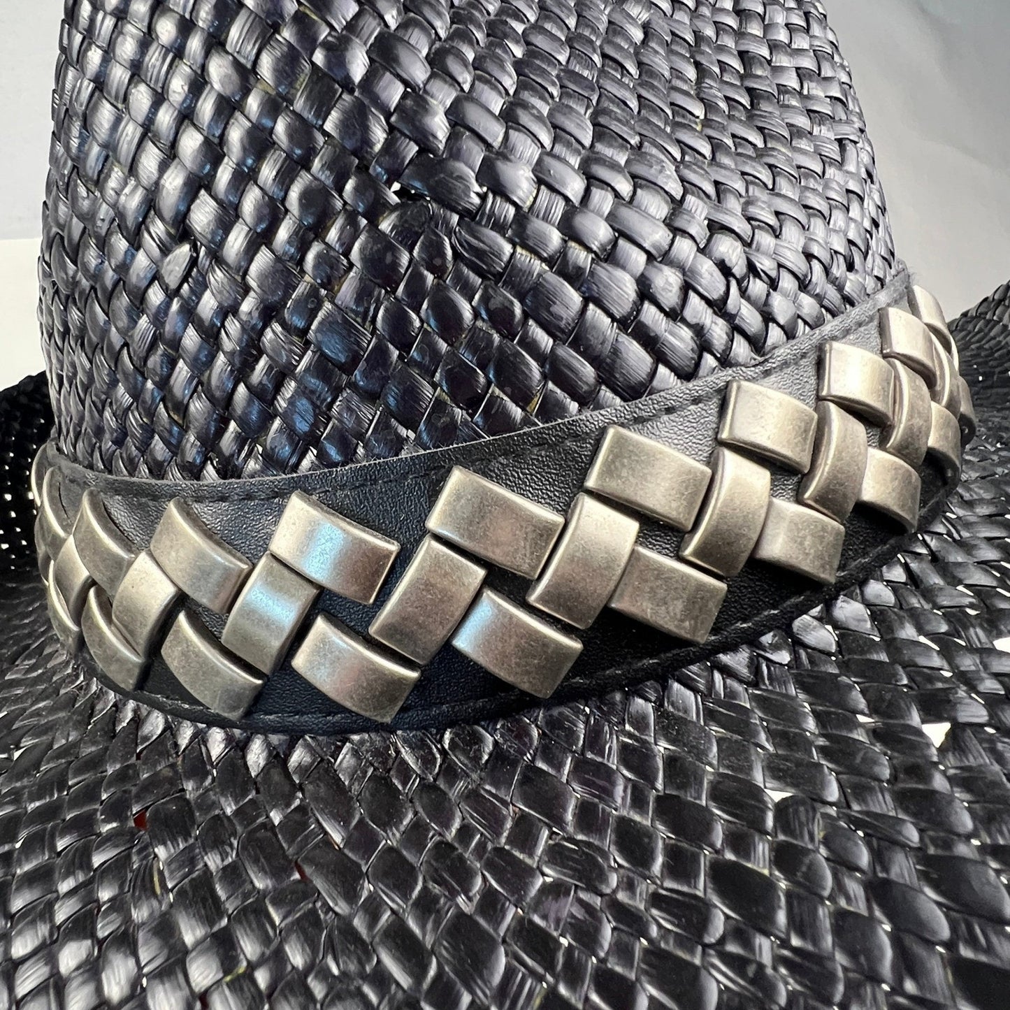 Peter Grimm Cowboy Hat Unisex OS Black Woven Straw Studded Band Western Festival