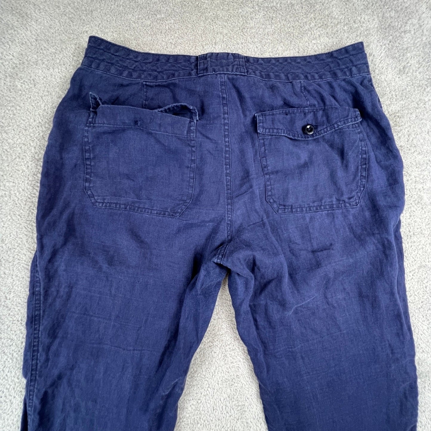 Lauren Ralph Lauren Linen Pants Womens 6 Navy Blue Drawstring Casual Coastal