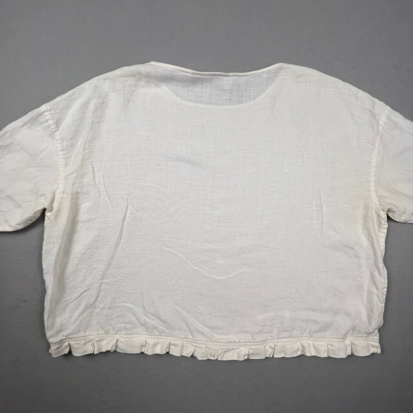 J. Jill Linen Blouse Women XL White Ruffle Hem 3/4 Sleeve Casual Relaxed Boho