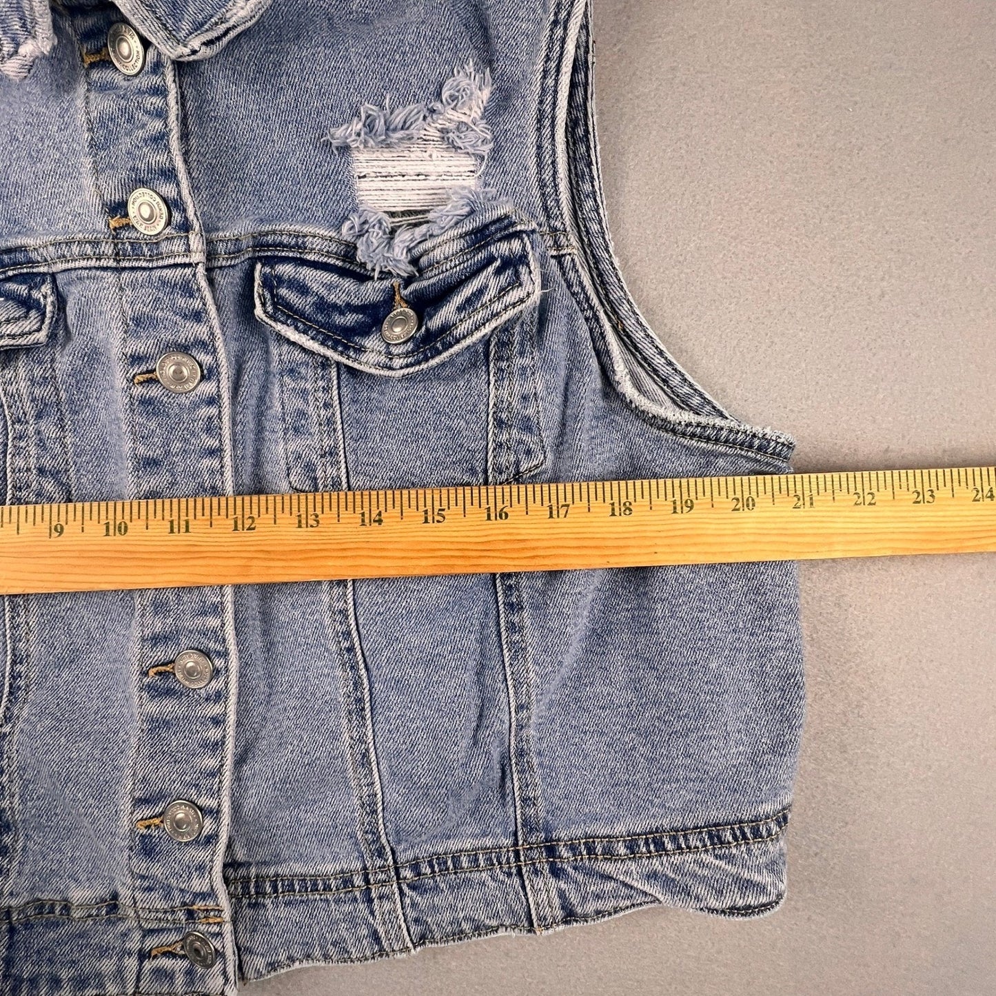 Wax Jean Denim Vest Women 3XL Blue Distressed Cropped Jean Jacket Sleeveless