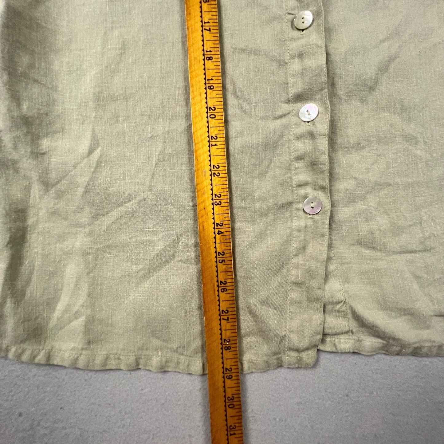 J. Jill Linen Button Down Tunic Womens MP Petite Green Pleated Back Coastal Boho