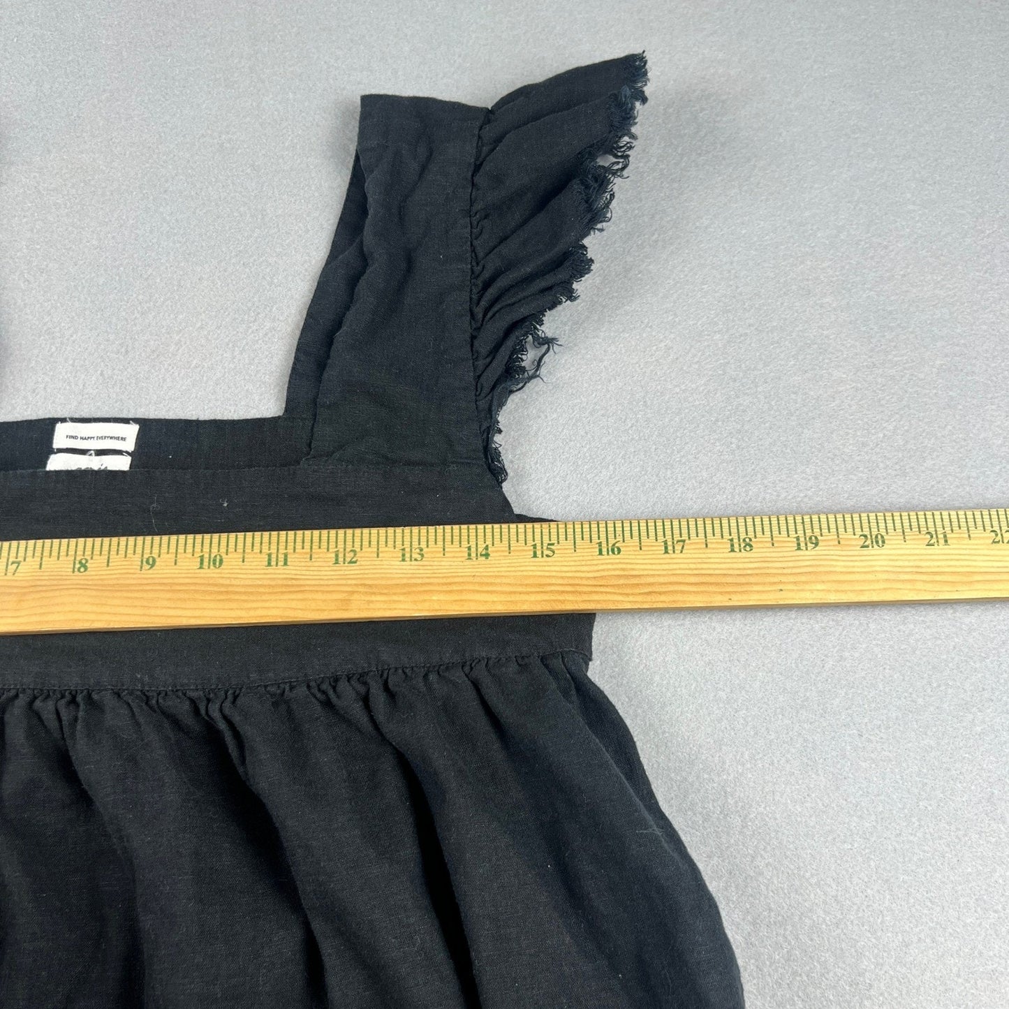 Linen Blend Babydoll Dress XS Black Ruffle Fringe Boho Mini Pocket Resort Aerie