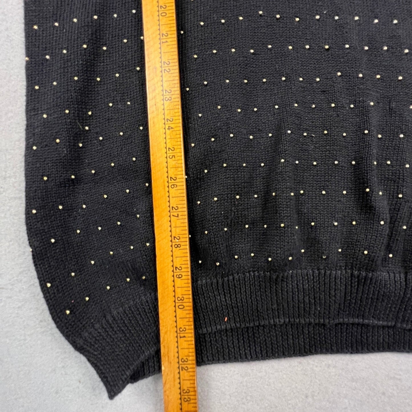 Victoria Harbour Sweater Womens L Black Gold Beaded Ramie Cotton Knit Crewneck