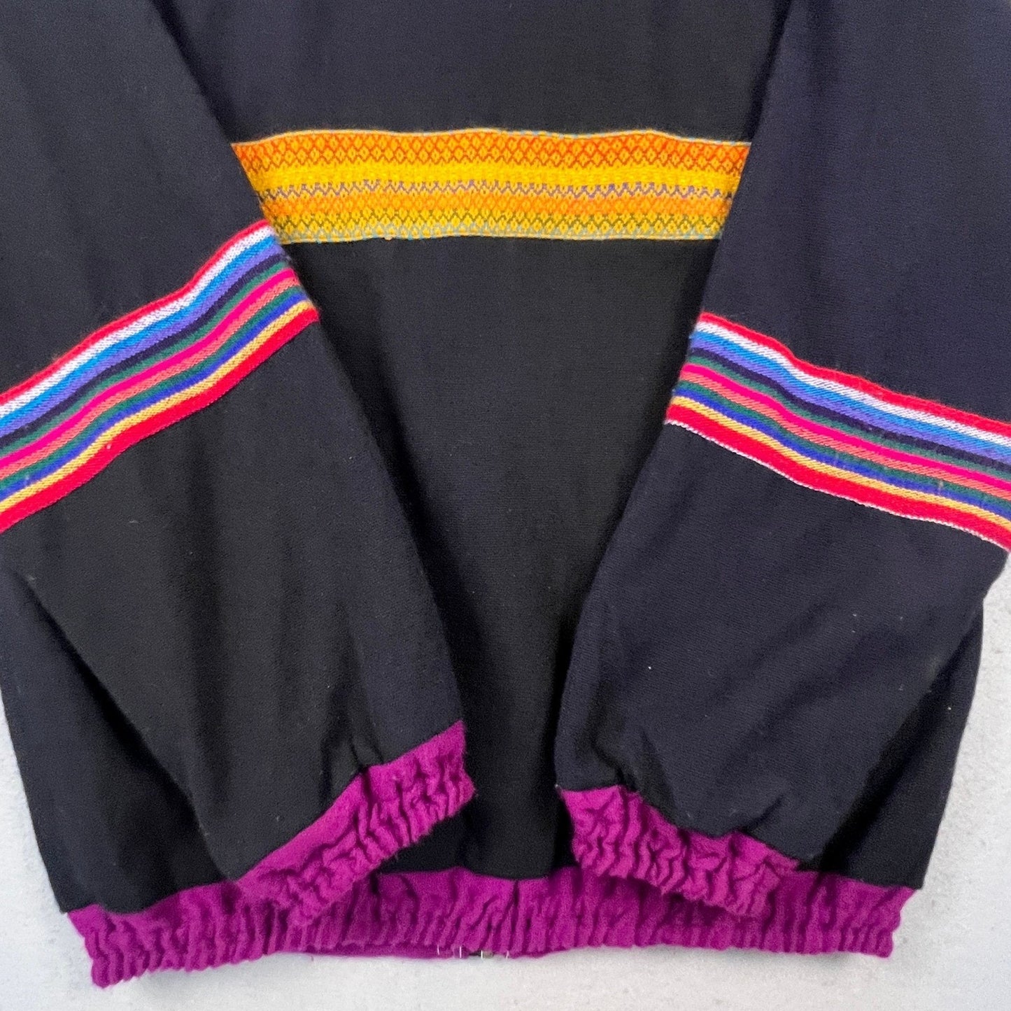 Artesanias Tahuantinsuyo Wool Jacket Mens XL Black Folk Art Otavalo Ecuador Boho