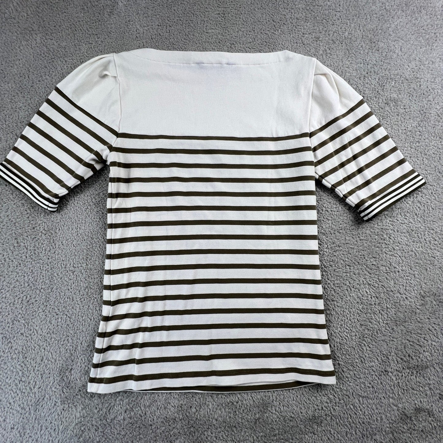 Lauren Ralph Lauren Womens Small Striped Top Cream Brown Preppy Coastal Chic