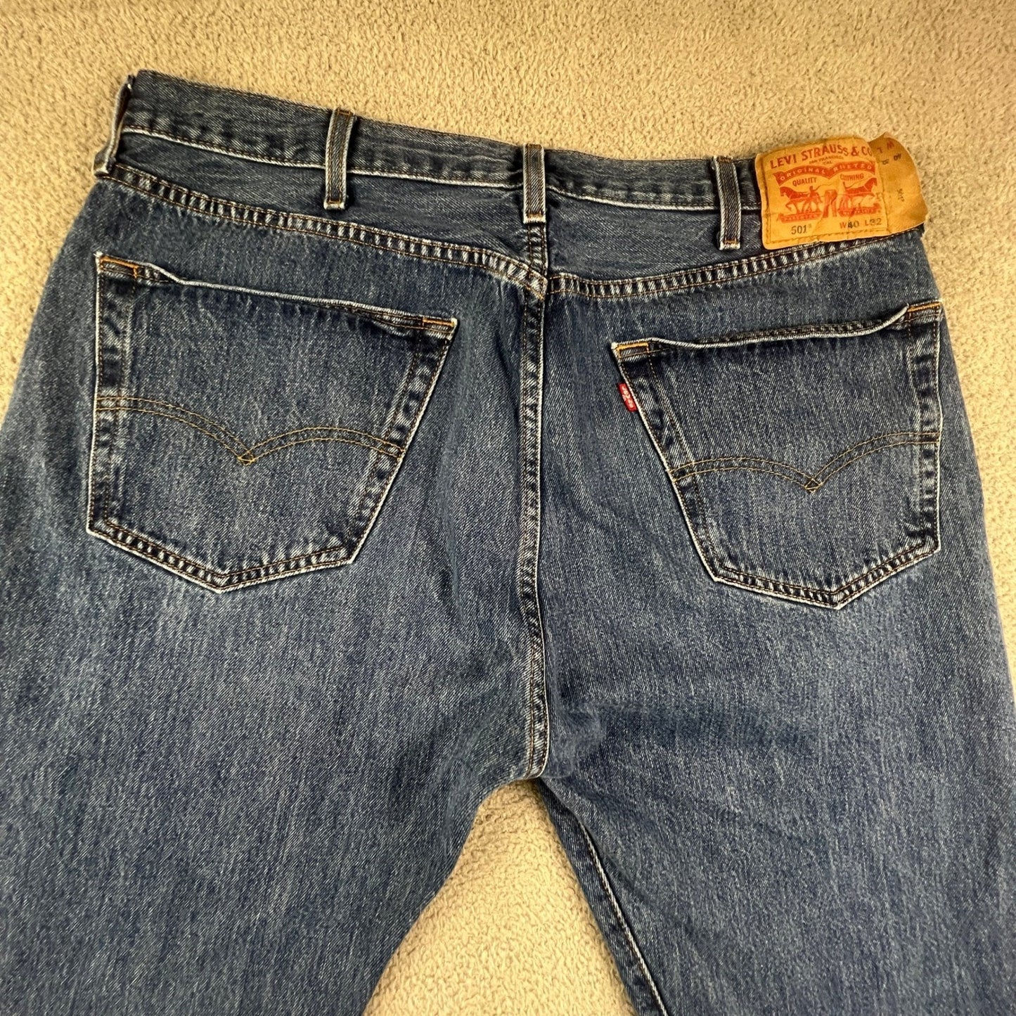 Levis 501 Original Fit Mens Jeans Blue Straight Leg Denim W40 L32 Classic Biker