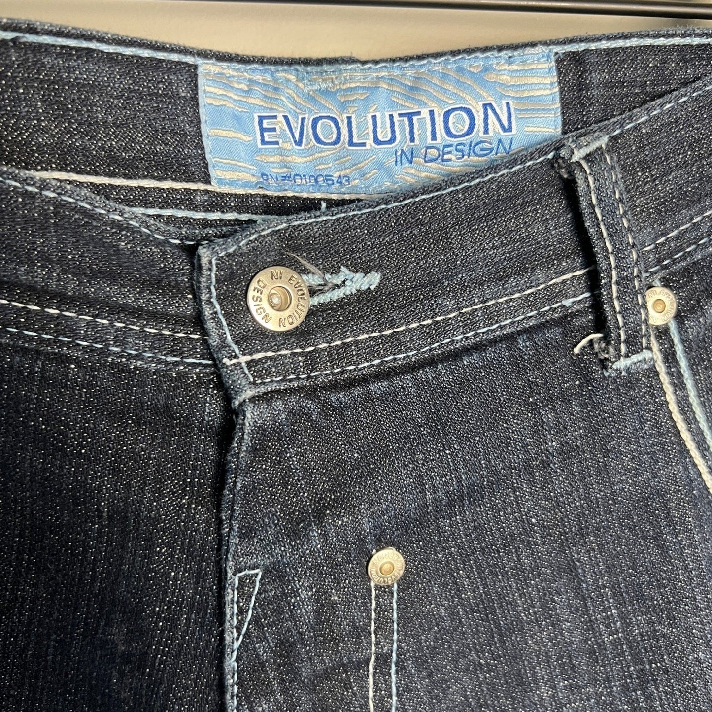 Evolution in Design Denim Shorts Men's Dark Wash Size 36 Embroidered Pockets Y2K