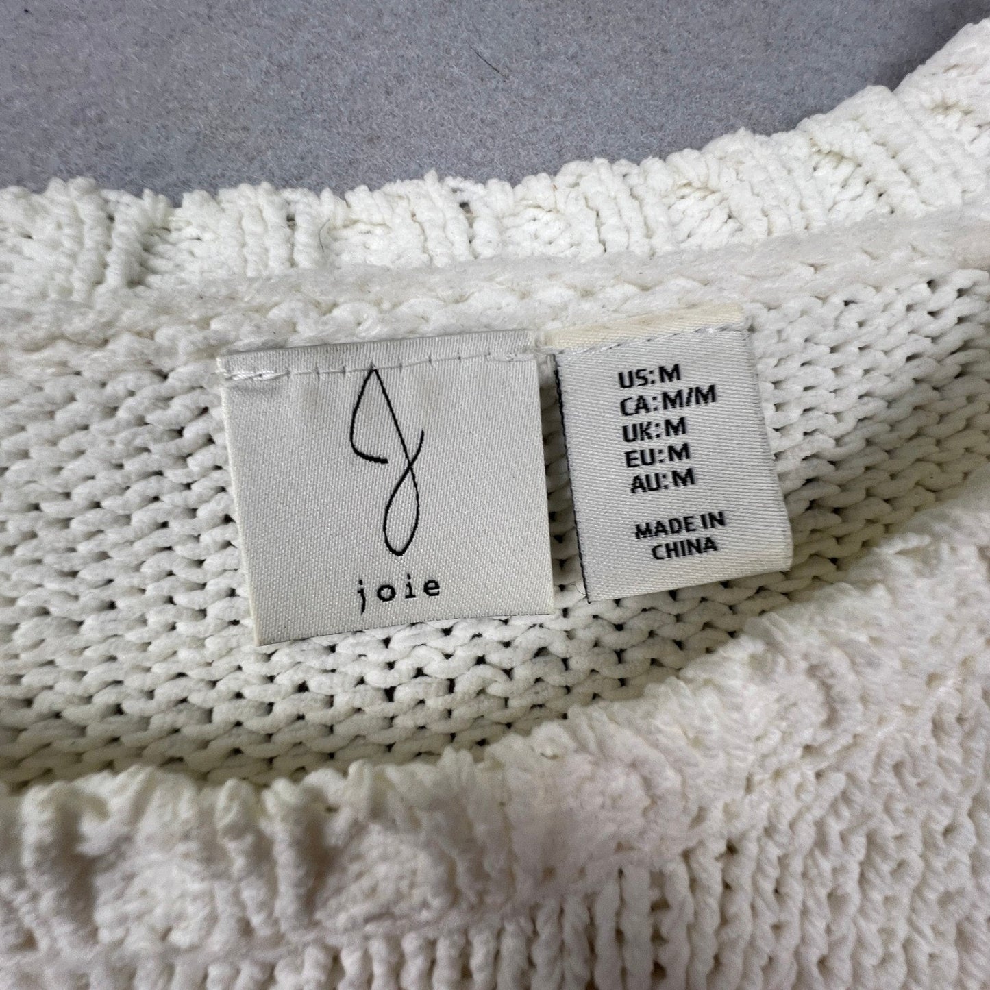 Joie Knit Sweater Size M 3D Crochet Flowers Short Puff Sleeves Pullover Boxy