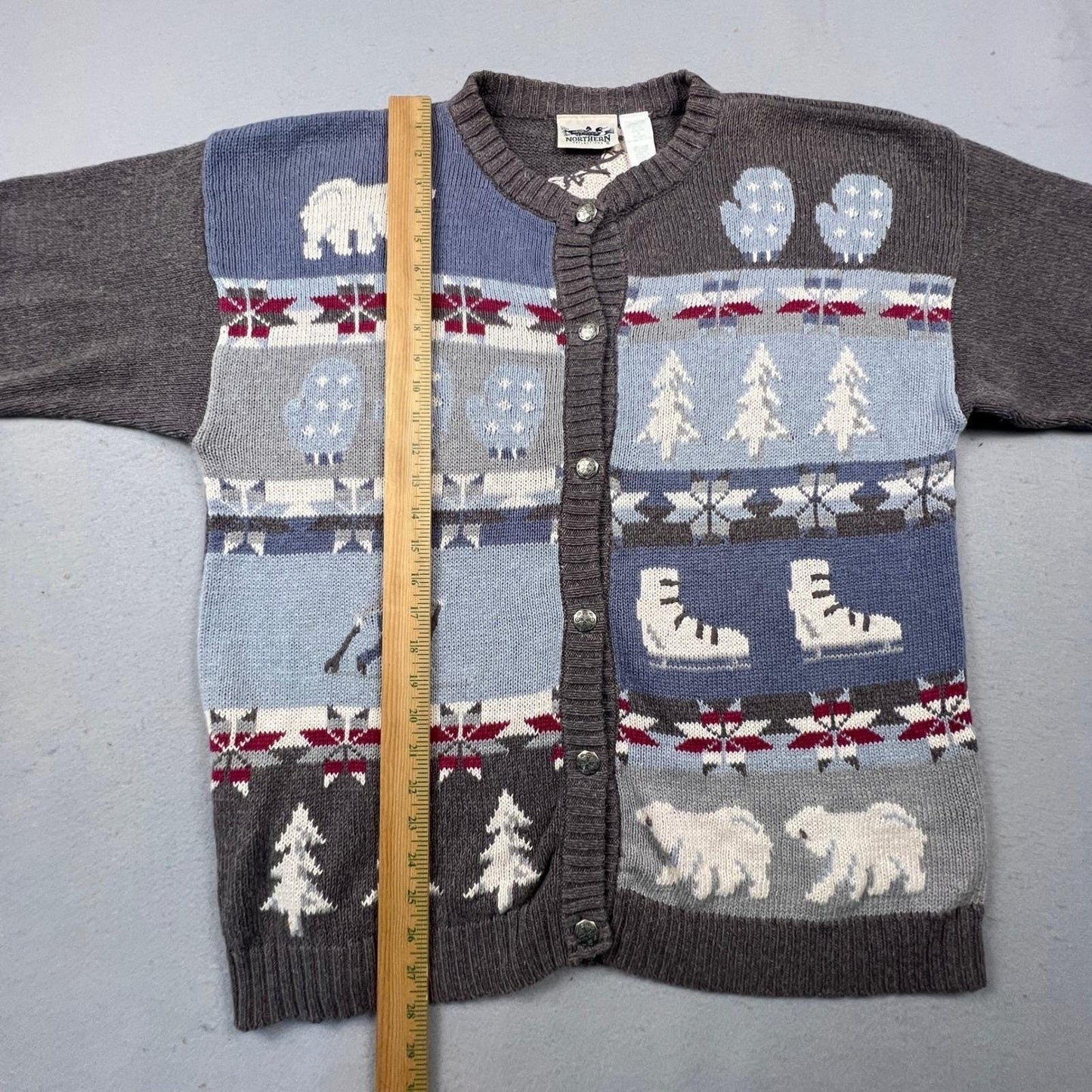 Northern Reflections Cardigan Sweater Womens XL Grey Winter Polar Bear Vintage