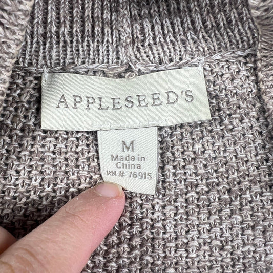 Linen Cotton Cardigan Women Size Medium Beige Open Front Pocket Appleseed's