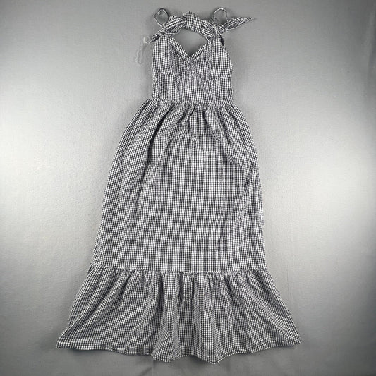 American Eagle Gingham Midi Dress Womens XS Black White Cotton Linen Cottagecore